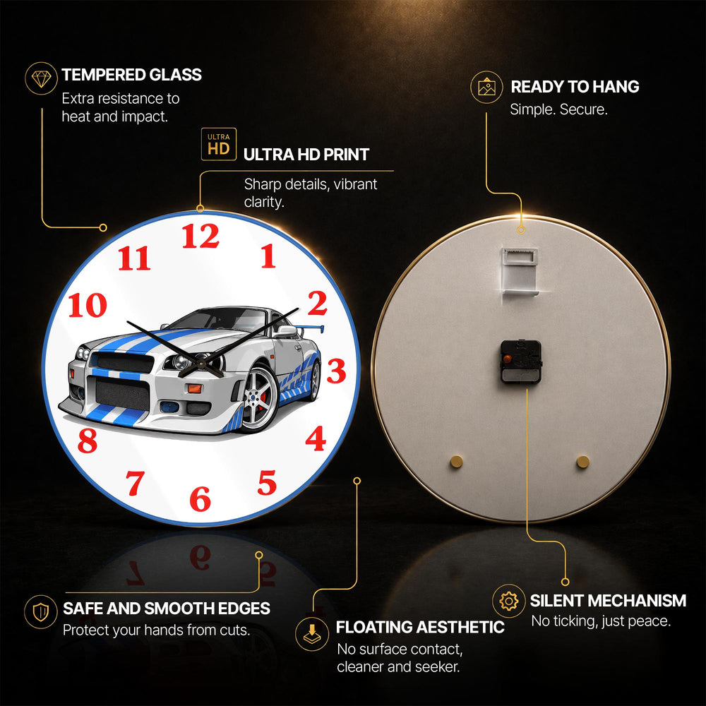 Blue Sports Car — tempered glass, ultra HD print, ready to hang