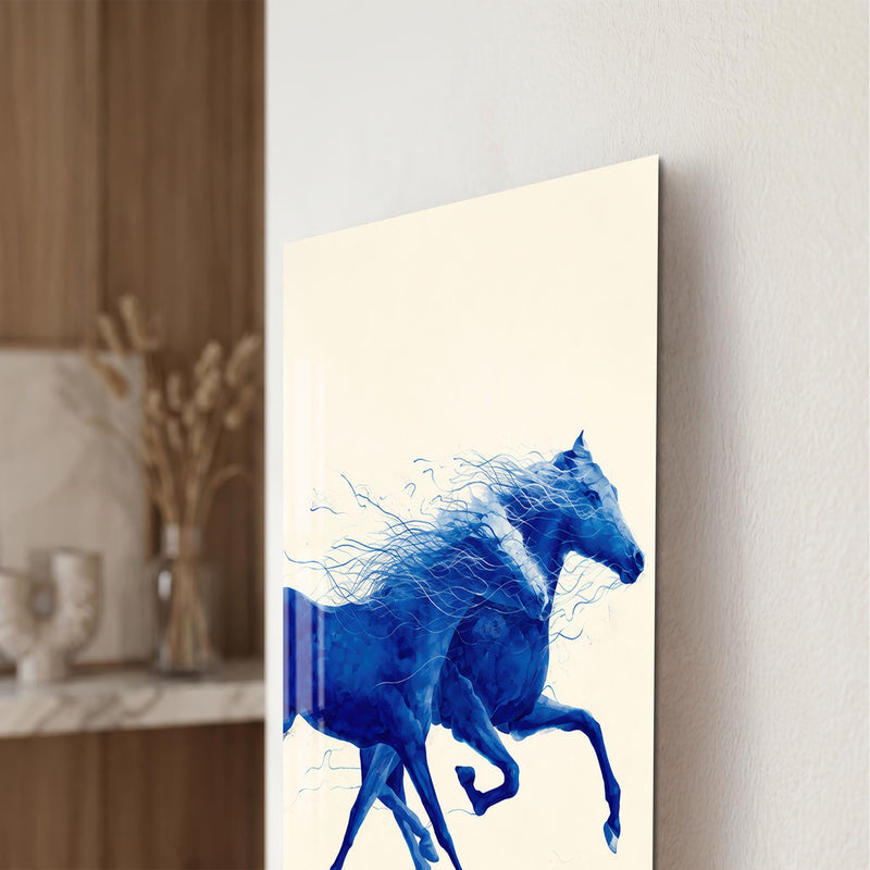 Artronauts Glass Print Blue Horses in Motion Glass Wall Art