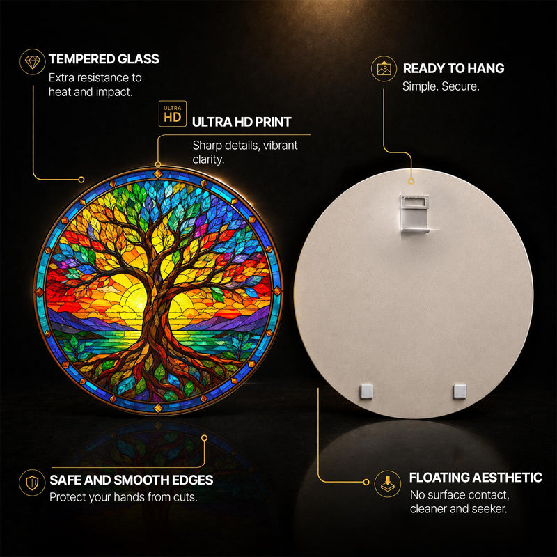 Rainbow Tree Of Life — tempered glass, ultra HD print, ready to hang