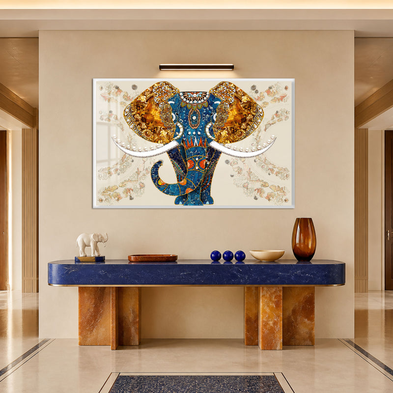 Mosaic Elephant Portrait with white frame