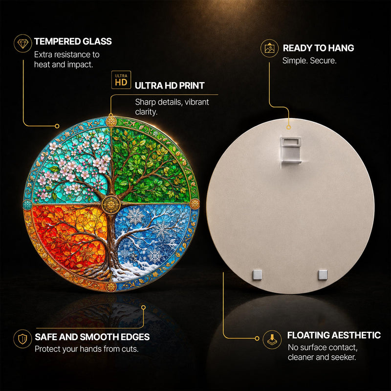 Tree of Four Seasons — tempered glass, ultra HD print, ready to hang