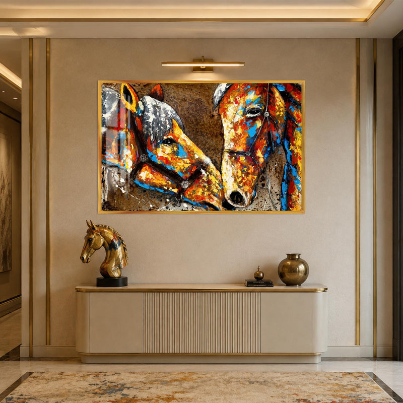 Artronauts Glass Print 18x12 cm | 7.1"x4.7" / Gold Painted Horses in Harness Glass Wall Art