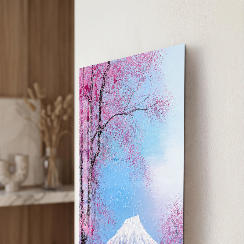 Artronauts Glass Print Blossoms Beneath The Peak Glass Wall Art