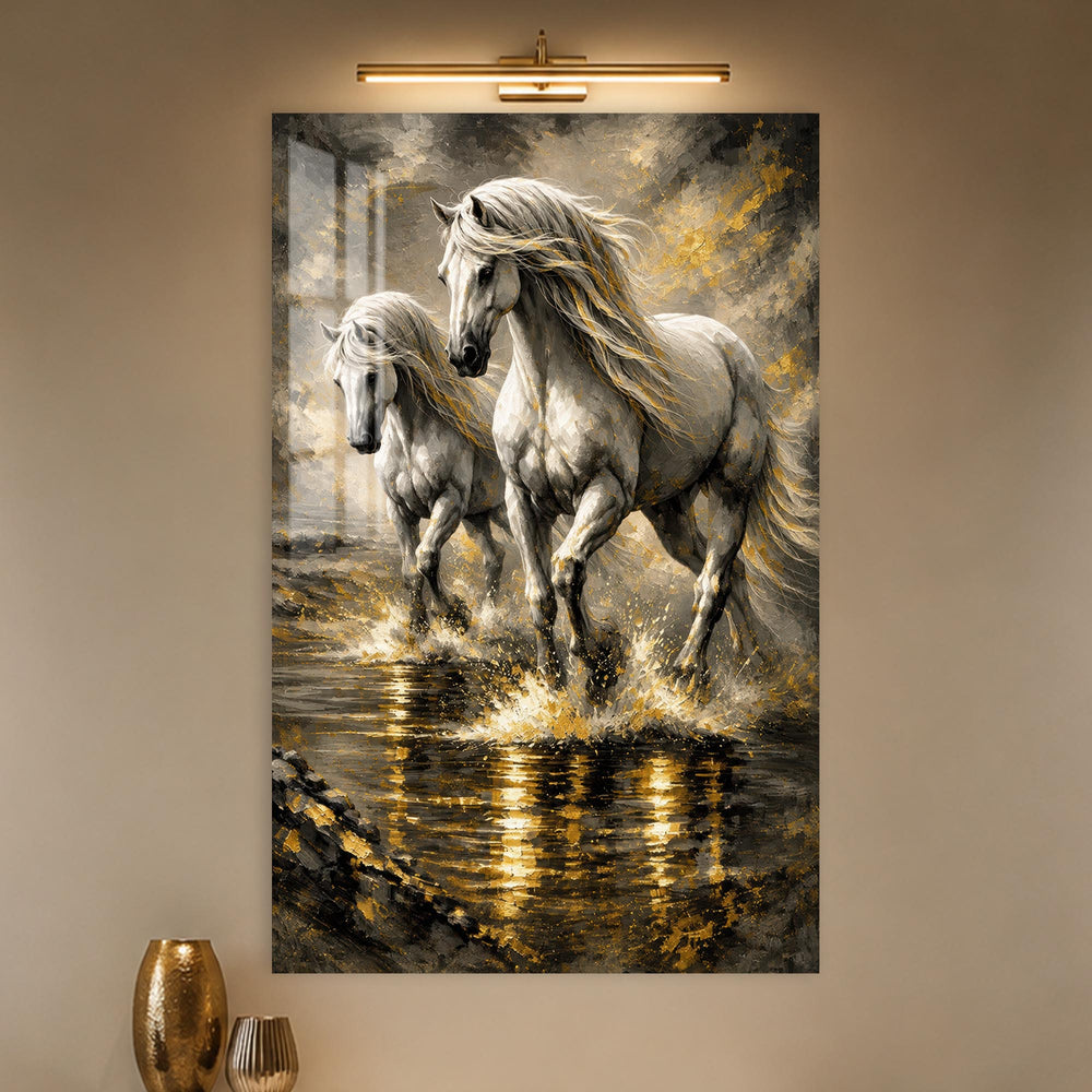 Galloping White Horses in a modern room