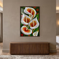 Crimson Calla Lilies with walnut frame