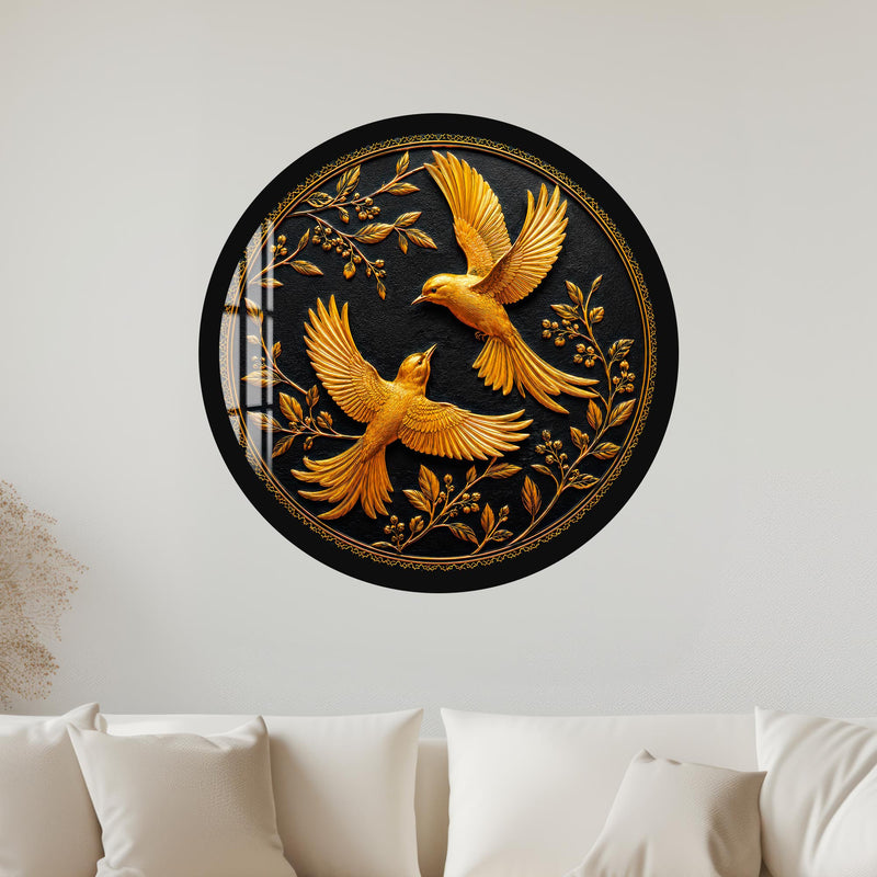 Twin Golden Swallows with black frame