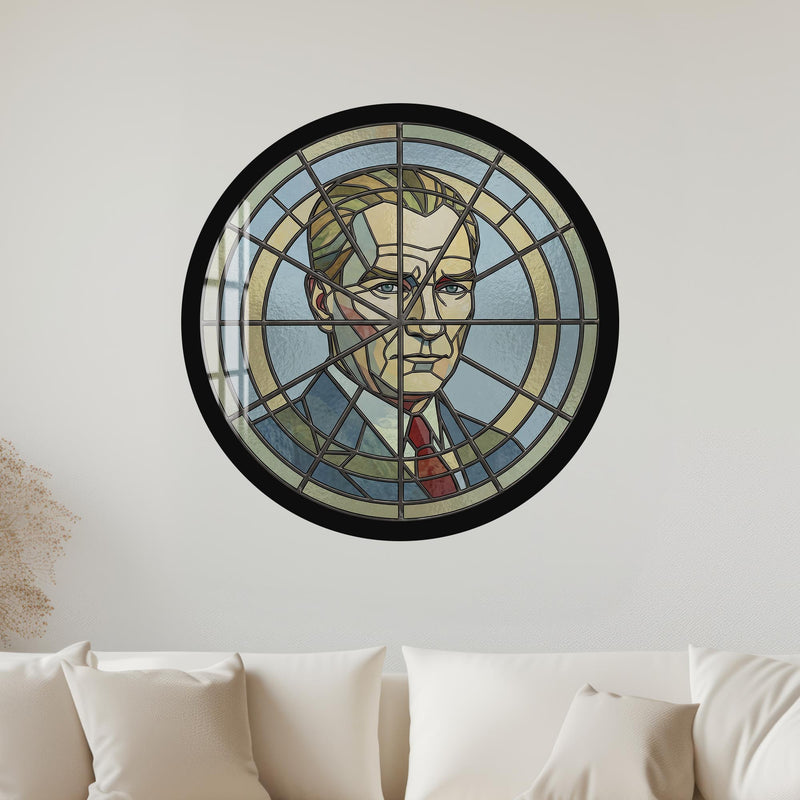 Stained Glass Portrait Medallion with black frame