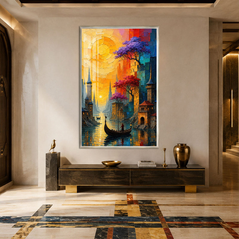 Artronauts Glass Print 12x18 cm | 4.7"x7.1" / Silver Golden Canal City Glass Wall Art