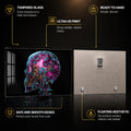 Neon Floral Skull — tempered glass, ultra HD print, ready to hang