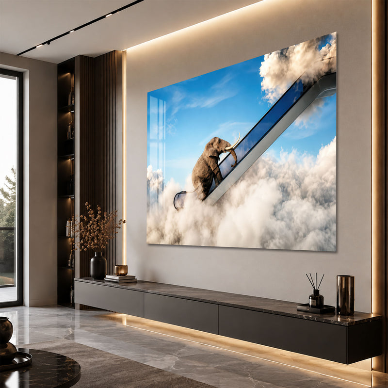 Artronauts Glass Print Elephant Sky Escalator Glass Wall Art