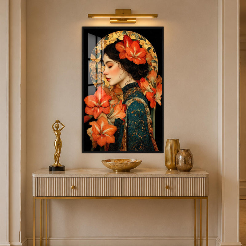 Gilded Amaryllis Muse with black frame