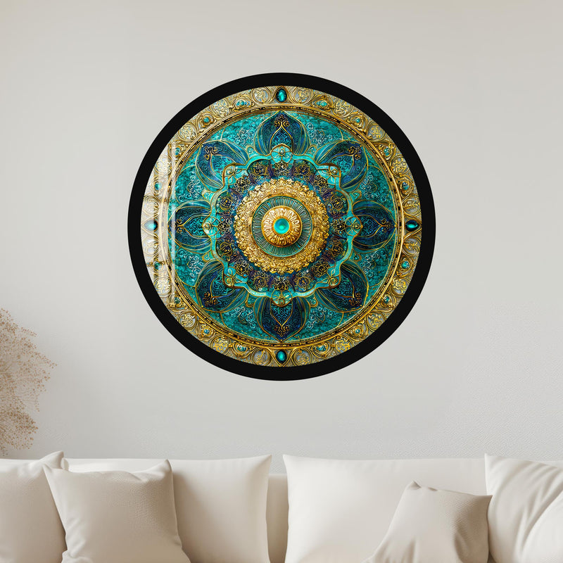 Turquoise Gilded Mandala with black frame