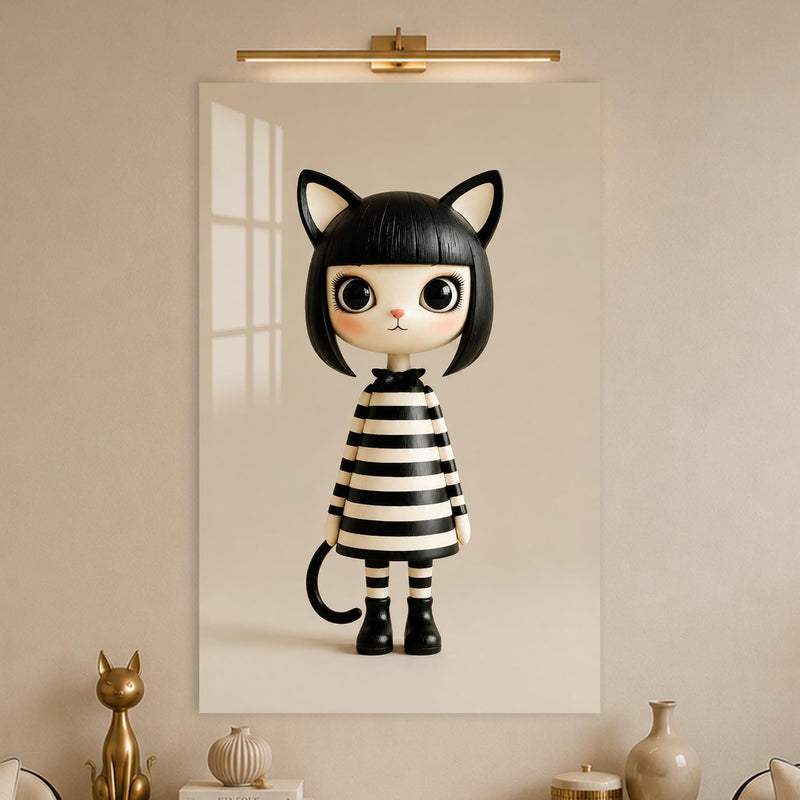 Striped Cat Girl in a modern room