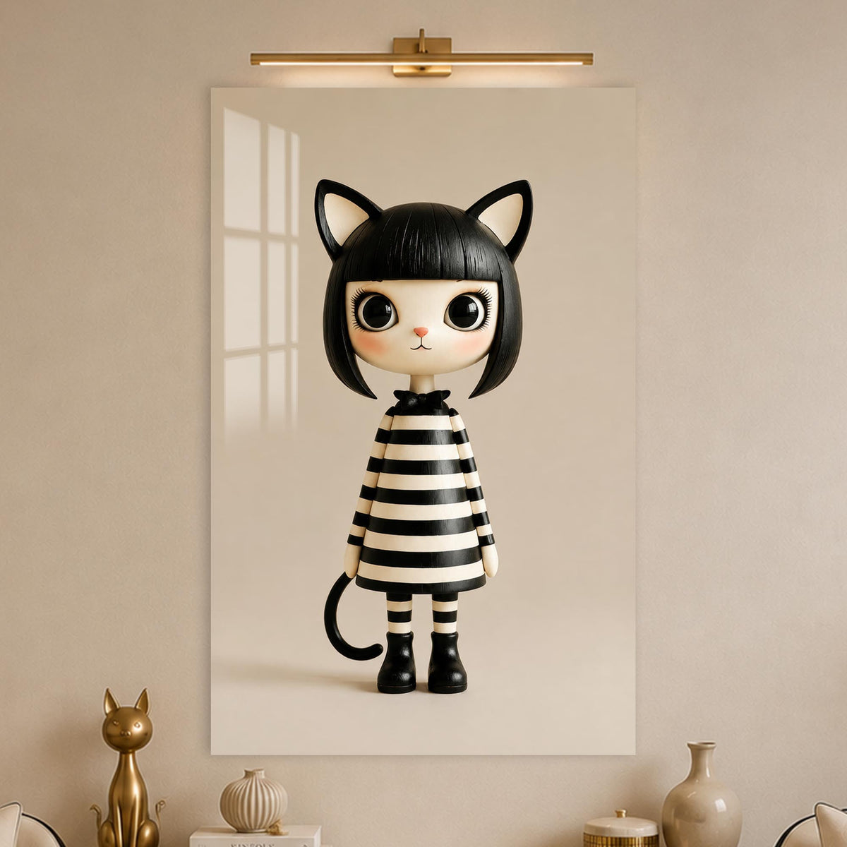 Striped Cat Girl in a modern room