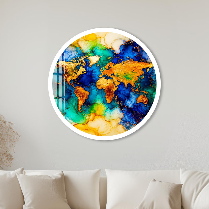 Gilded World Map with white frame
