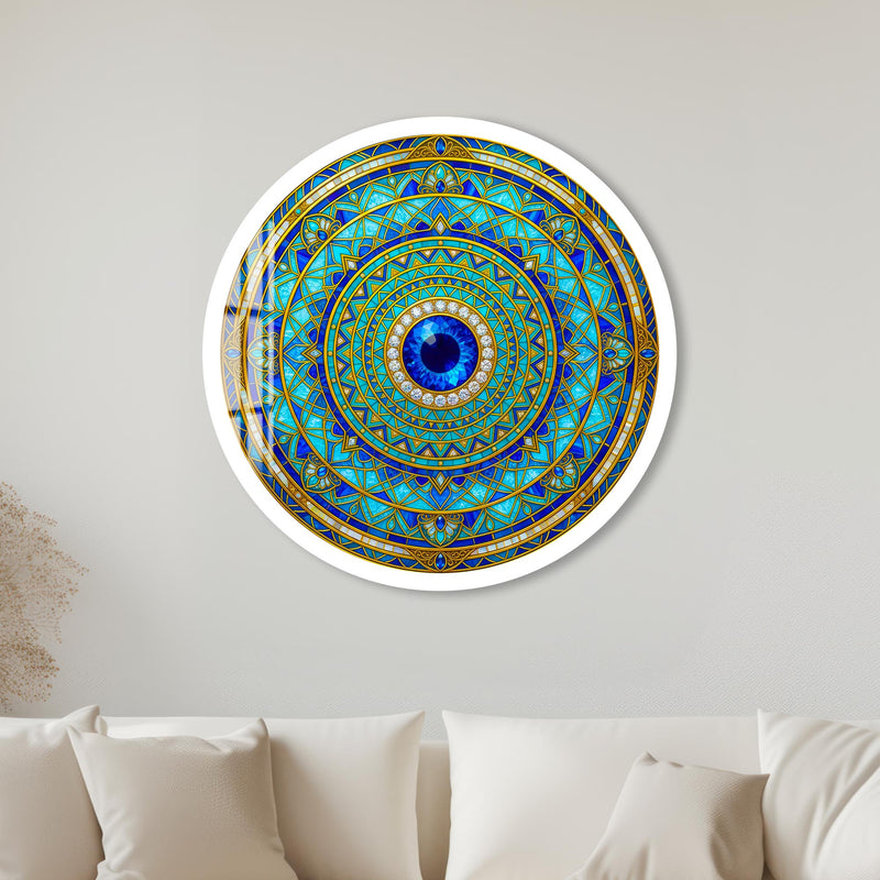 Turquoise Evil Eye Mandala with white frame