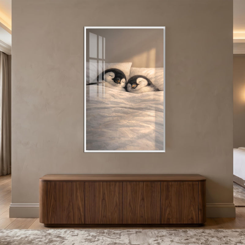 Cozy Penguin Dreams with white frame