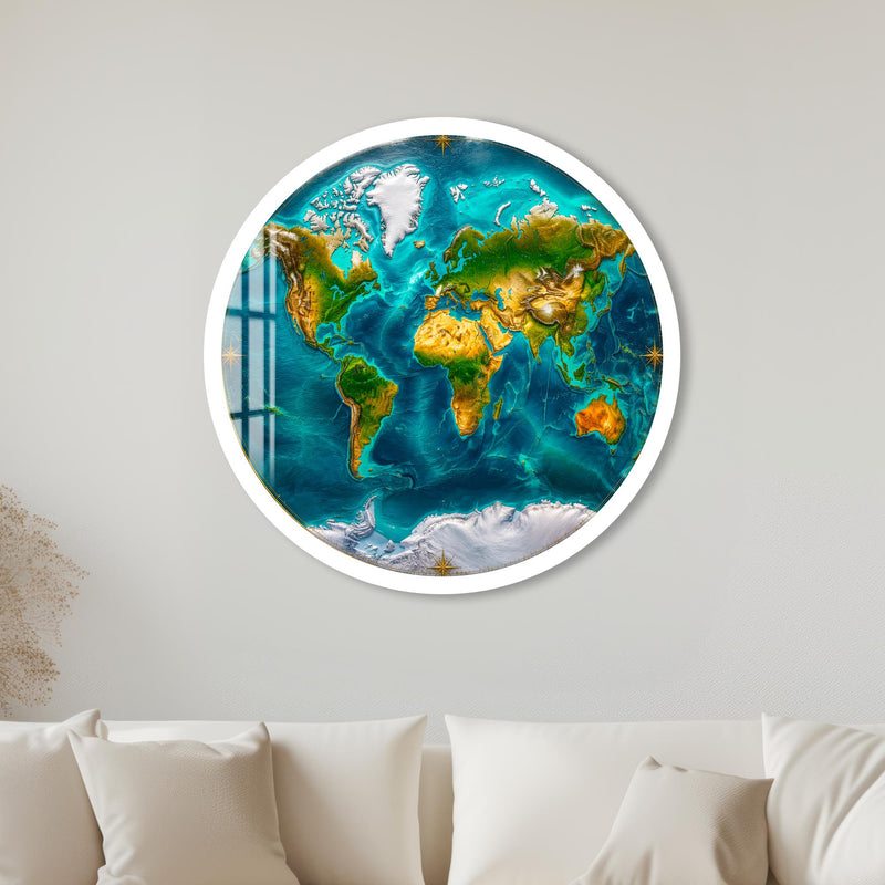 Gilded Earth Map with white frame