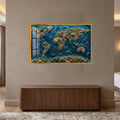 Coral Reef World Map with gold frame
