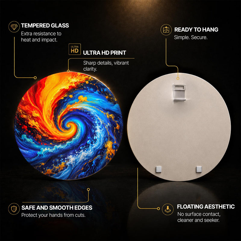 Elemental Vortex — tempered glass, ultra HD print, ready to hang