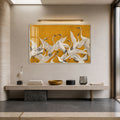 Golden Cranes in Flight with silver frame