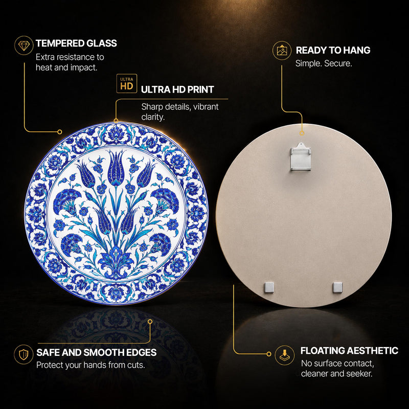 Ottoman Tulip Garden — tempered glass, ultra HD print, ready to hang