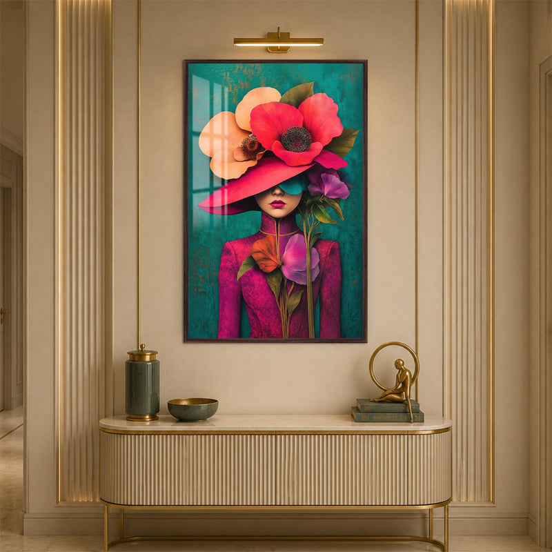 Floral Femme with walnut frame