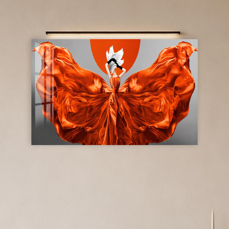 Scarlet Gown Silhouette in a modern room