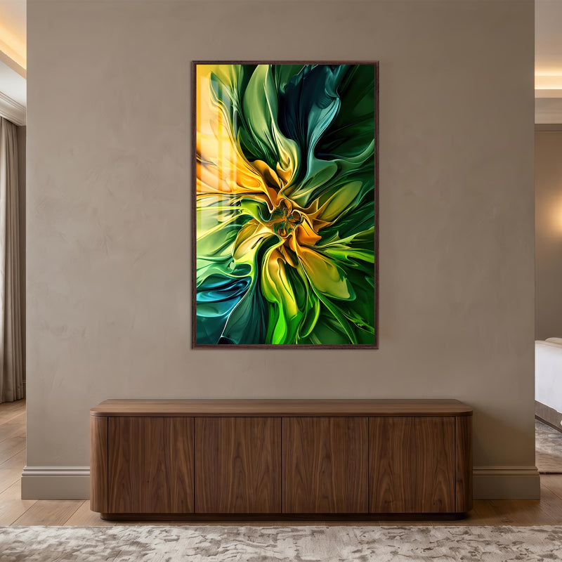 Emerald Golden Bloom with walnut frame