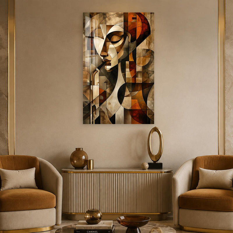 Artronauts Glass Print Geometric Saxophone Player Glass Wall Art