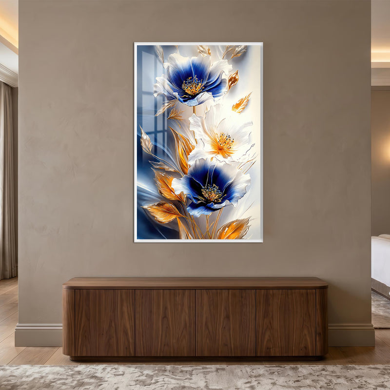 Gilded Blue Blossoms with white frame