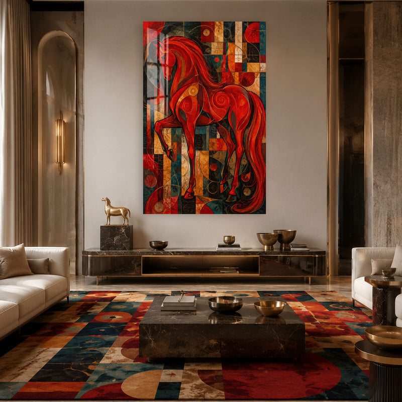 Artronauts Glass Print Scarlet Mosaic Horse Glass Wall Art