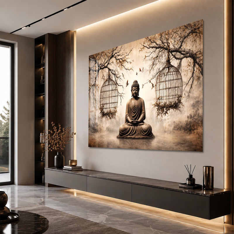 Artronauts Glass Print Buddha Beneath the Birdcages Glass Wall Art