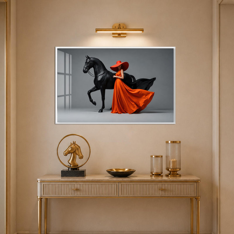 Crimson Equestrian Elegance with white frame