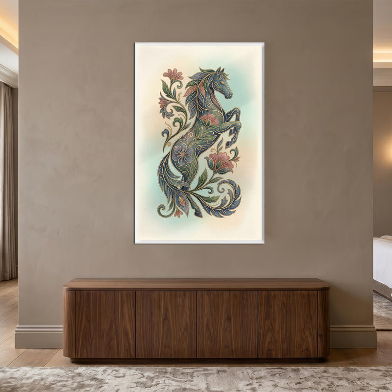 Floral Midnight Stallion with white frame