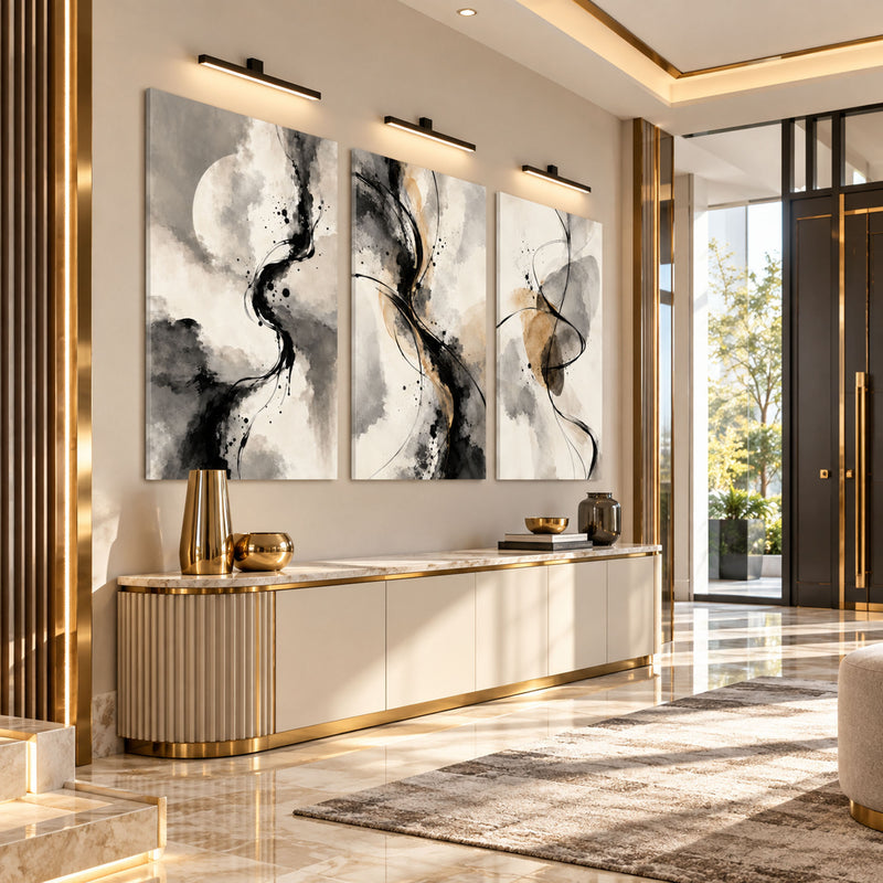 Abstract Ink Flow Triptych lifestyle view