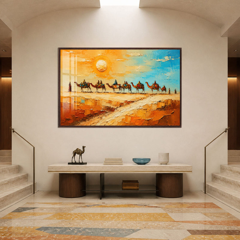 Desert Caravan Crossing with walnut frame