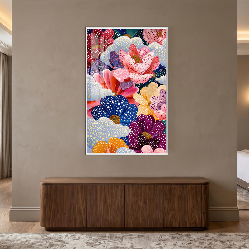 Dotted Floral Symphony with white frame