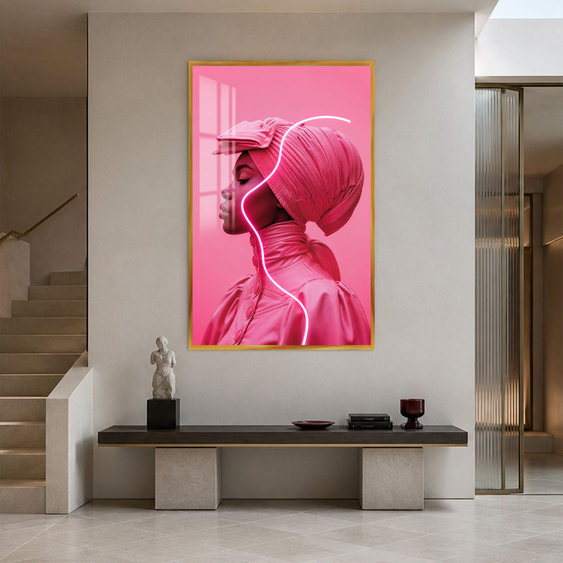 Artronauts Glass Print 12x18 cm | 4.7"x7.1" / Gold Pink Neon Profile Glass Wall Art