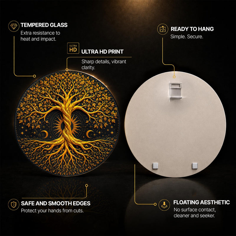 Golden Tree Of Life — tempered glass, ultra HD print, ready to hang