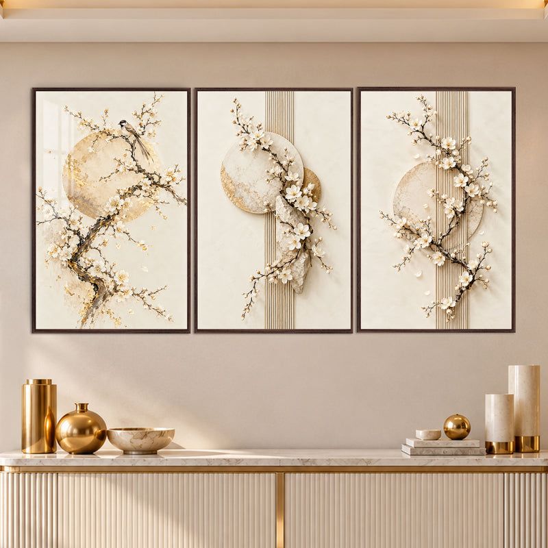 Golden Blossom with walnut frame