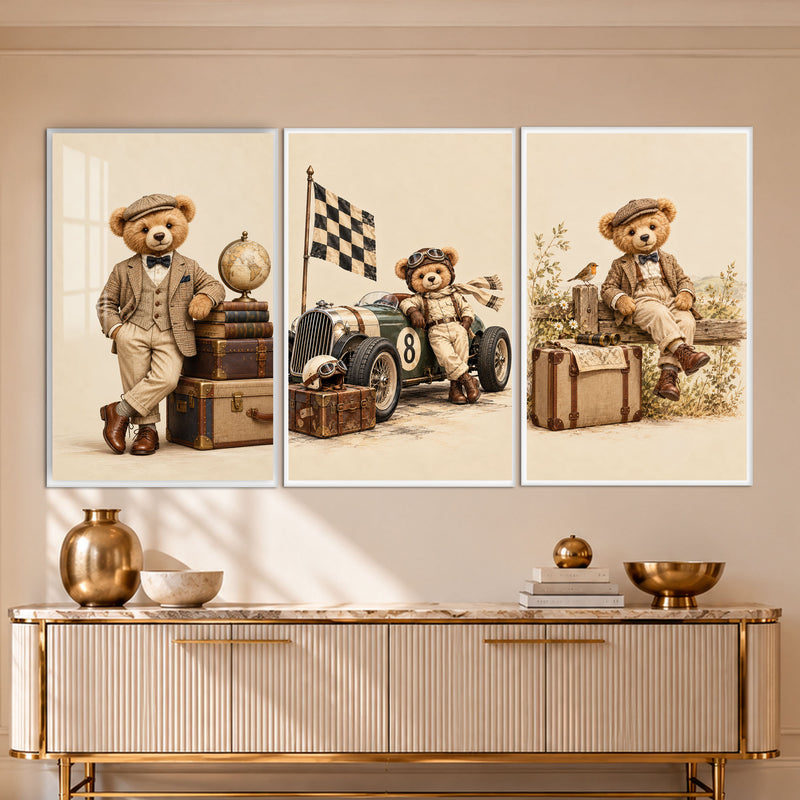 Vintage Teddy Bear Adventures with white frame