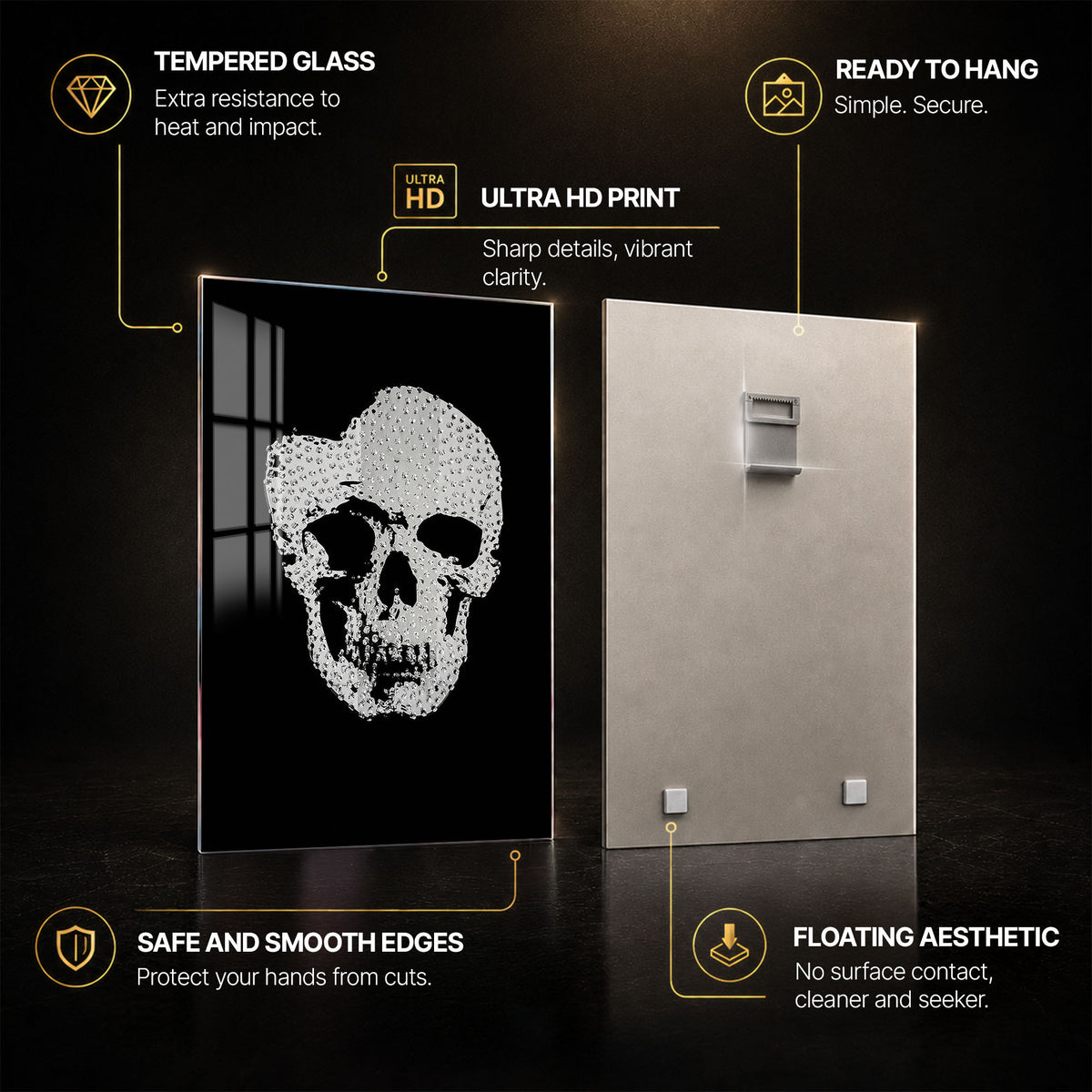 Crystal Skull — tempered glass, ultra HD print, ready to hang