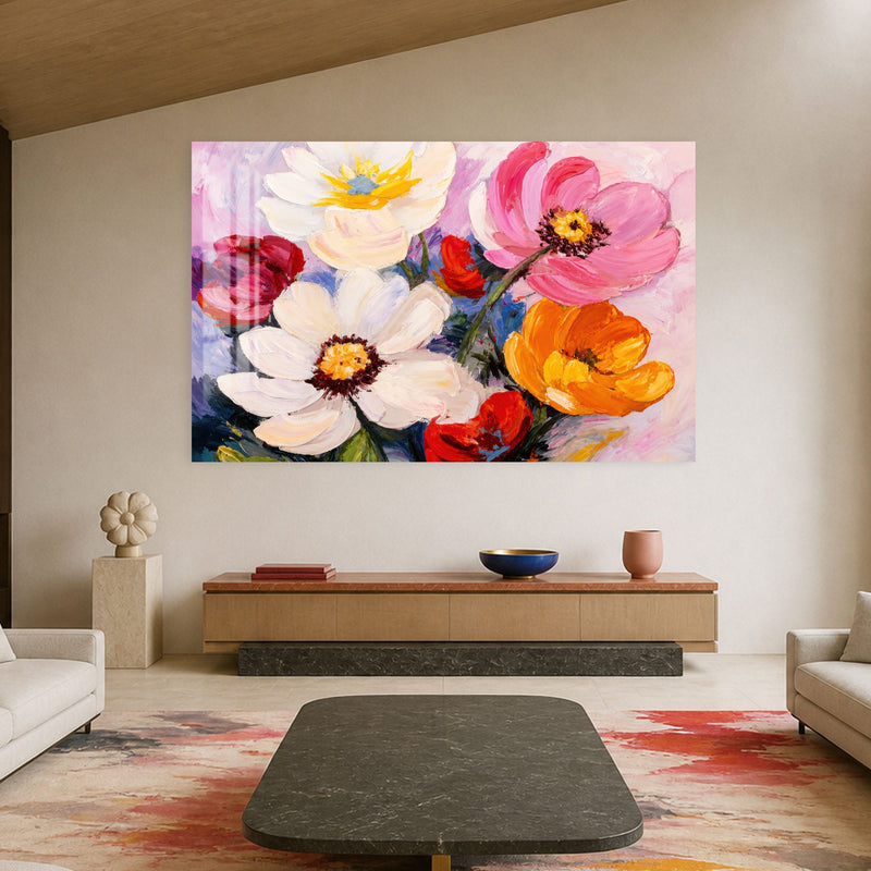 Artronauts Glass Print Vibrant Painted Blossoms Glass Wall Art