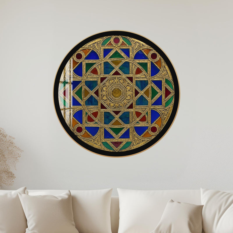 Jewelled Stained Glass Mandala with black frame