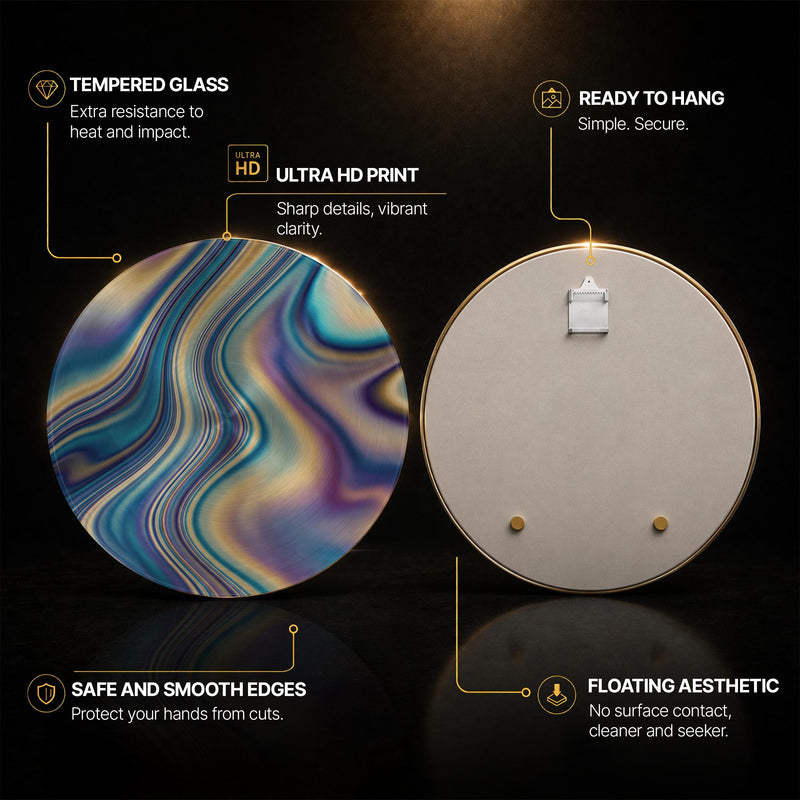 Brushed Metal Aurora Swirl — tempered glass, ultra HD print, ready to hang