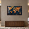 Koi World Map with walnut frame