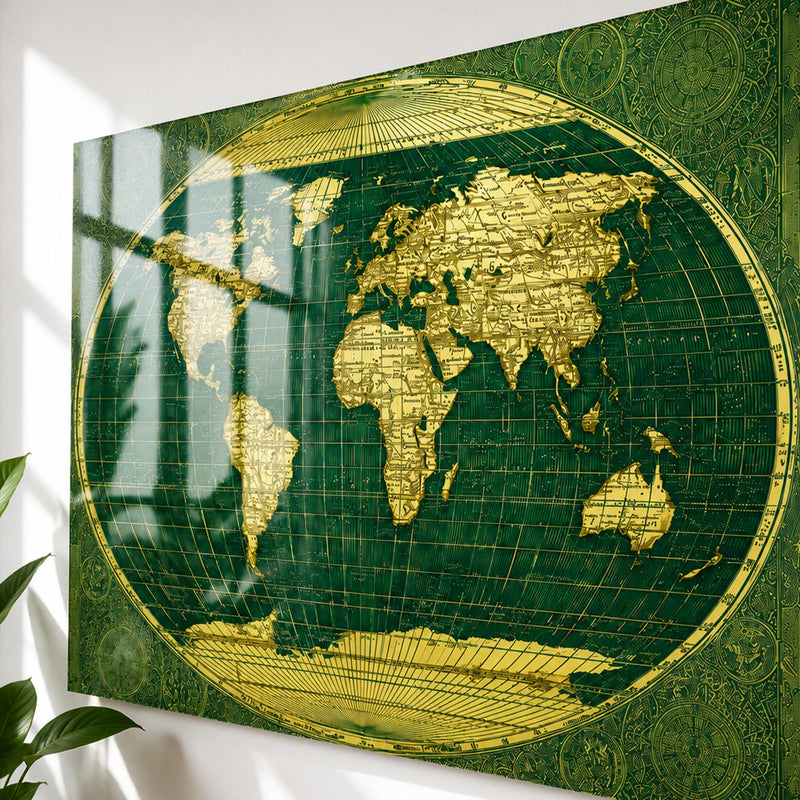 Vintage Emerald World Map lifestyle view