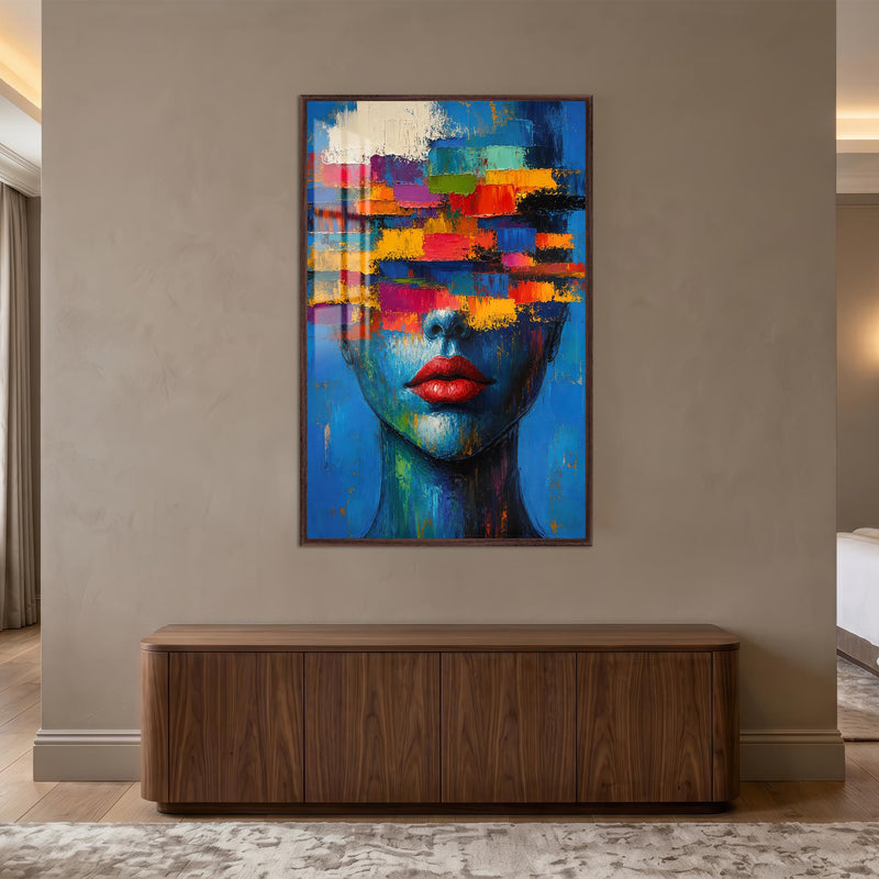 Chromatic Veil Portrait with walnut frame