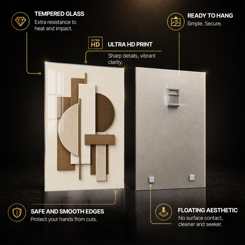 Earthtone Geometric Harmony — tempered glass, ultra HD print, ready to hang